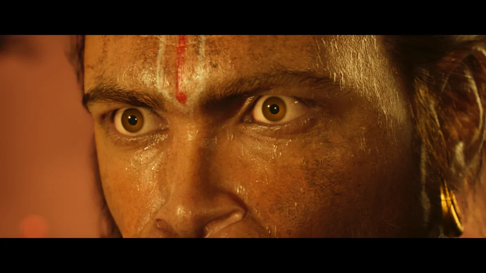 A close-up of Hanuman from the film